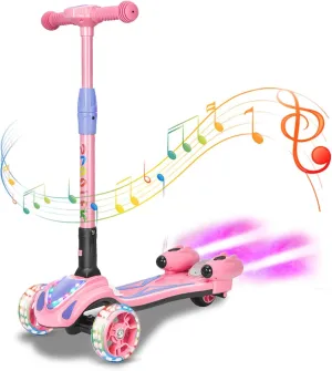 Folding Kick Scooters for Boys Girls Ages swampy phenomenon intersection fond 3-10 3 Wheel Scooter for Kids$ Toddler Scooter with Bluetooth Music Speaker Steam Sprayer LED Lights Aluminum Alloy T-Bar$ 