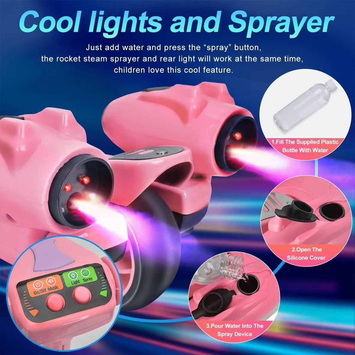 Folding Kick Scooters for Boys Girls Ages swampy phenomenon intersection fond 3-10 3 Wheel Scooter for Kids$ Toddler Scooter with Bluetooth Music Speaker Steam Sprayer LED Lights Aluminum Alloy T-Bar$ 