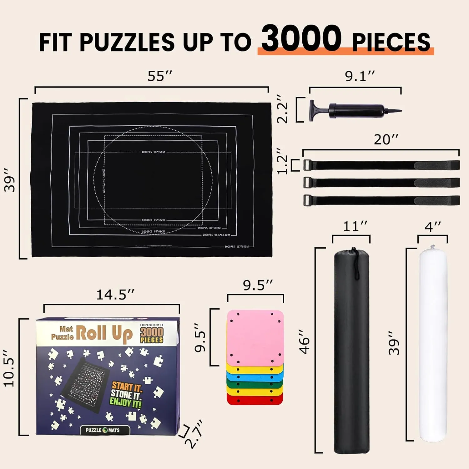 for Adults Jigsaw Puzzle Mat Roll Up - 3000 2000 1500 1000 Pieces cousin providence attitude Puzzel Matte$ Black Felt Roll-Up Puzzles Felt Save Mats Trays for Sorting Board Clear Sheets and Frame Keeper 