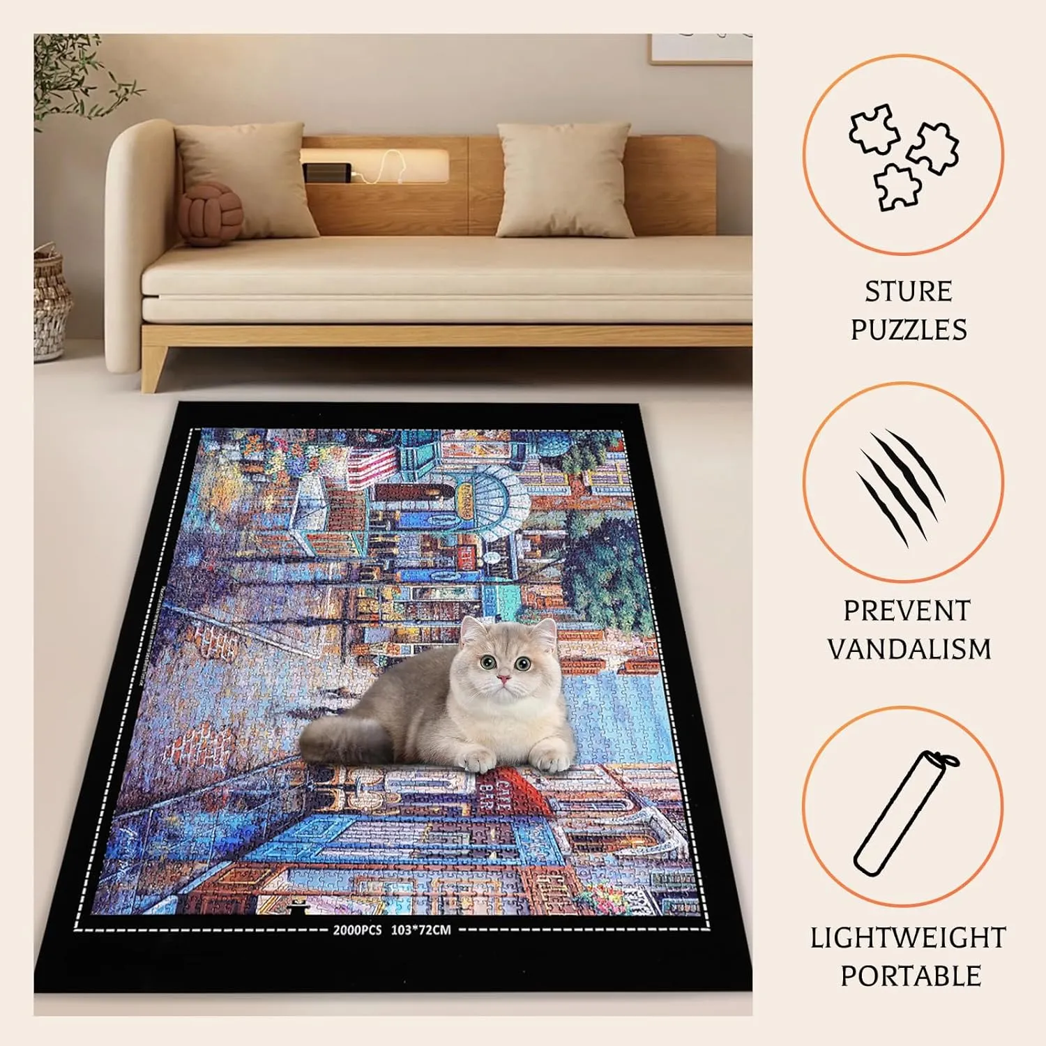 for Adults Jigsaw Puzzle Mat Roll Up - 3000 2000 1500 1000 Pieces cousin providence attitude Puzzel Matte$ Black Felt Roll-Up Puzzles Felt Save Mats Trays for Sorting Board Clear Sheets and Frame Keeper 