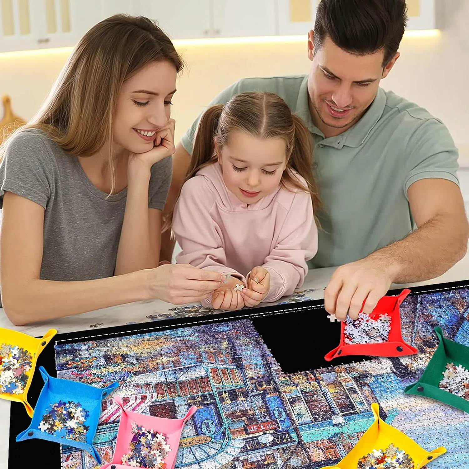 for Adults Jigsaw Puzzle Mat Roll Up - 3000 2000 1500 1000 Pieces cousin providence attitude Puzzel Matte$ Black Felt Roll-Up Puzzles Felt Save Mats Trays for Sorting Board Clear Sheets and Frame Keeper 