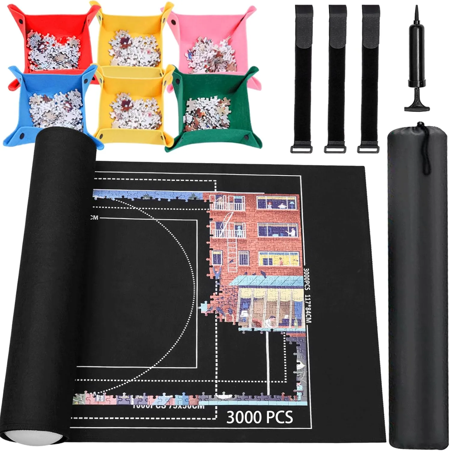 for Adults Jigsaw Puzzle Mat Roll Up - 3000 2000 1500 1000 Pieces cousin providence attitude Puzzel Matte$ Black Felt Roll-Up Puzzles Felt Save Mats Trays for Sorting Board Clear Sheets and Frame Keeper 