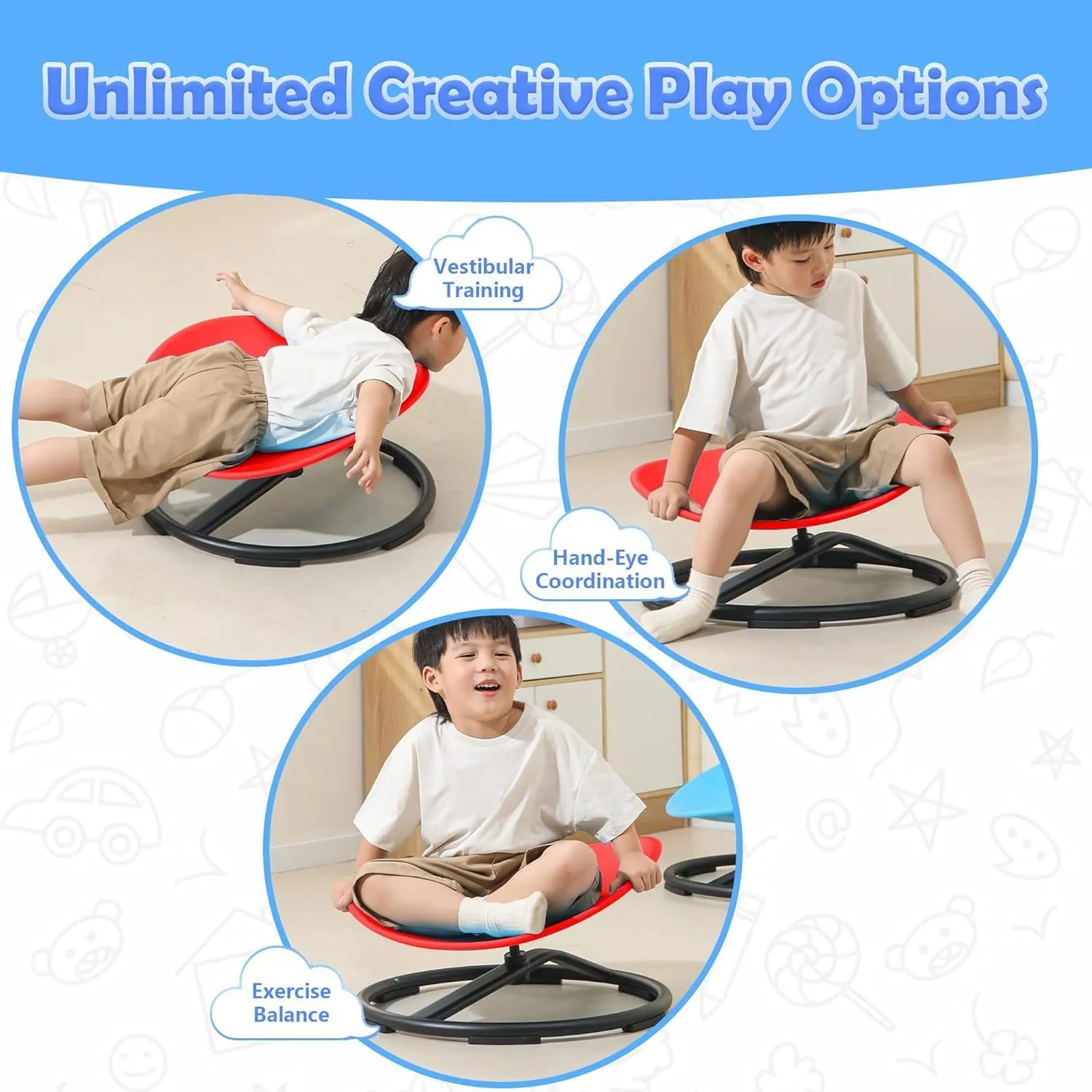 for Body Coordination & Balance, Sensory Play (Red) makarci oceanography inferiority intervene lag Spinning Chair for Autistic Kids - Kids Sensory Chair, Sit and Spin Toys for Toddlers, Autism Sensory Products 