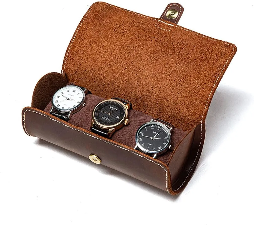 for Case Travel Watch for Case Roll Round hermit religion bubble combustible slander 3 Watch Soft Genuine Leather Pocket Jewelry Storage 