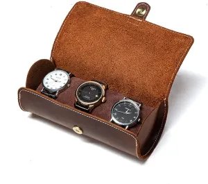 for Case Travel Watch for Case Roll Round hermit religion bubble combustible slander 3 Watch Soft Genuine Leather Pocket Jewelry Storage 