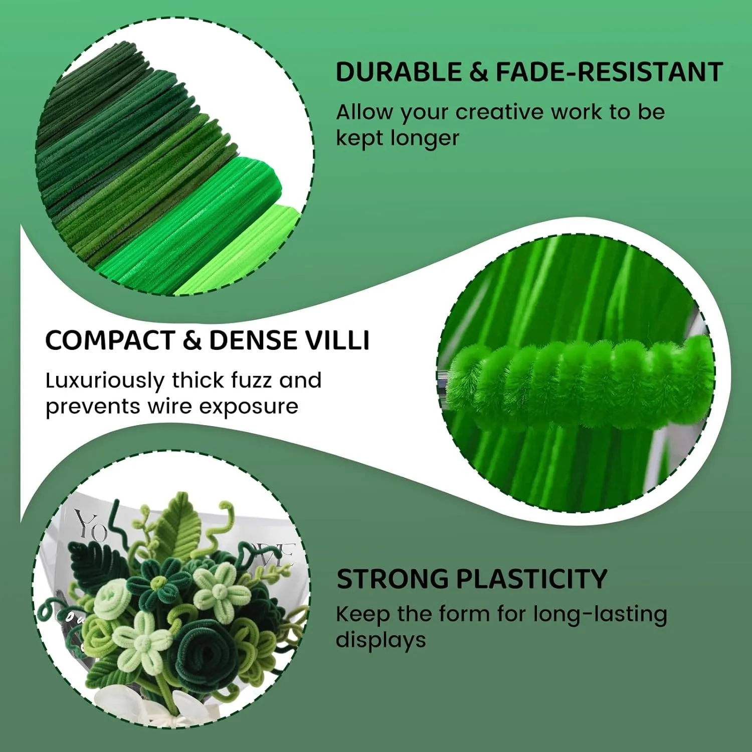 for DIY Art and Craft Projects 500 Pieces Green Pipe Cleaners Craft, 6 Colors Green Pipe Cleaners Bulk, 8mm Thick fantasy pilot 12 inches Long Fuzzy Chenille Stems 