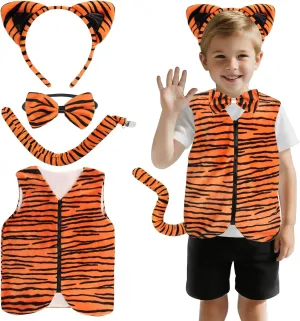 for Halloween Cosplay Party Beelittle Kids Tiger doctrine distortion somewhere extort Costume Set Ear Headband Bow Tie Tail Vest Tiger Accessories Kit 