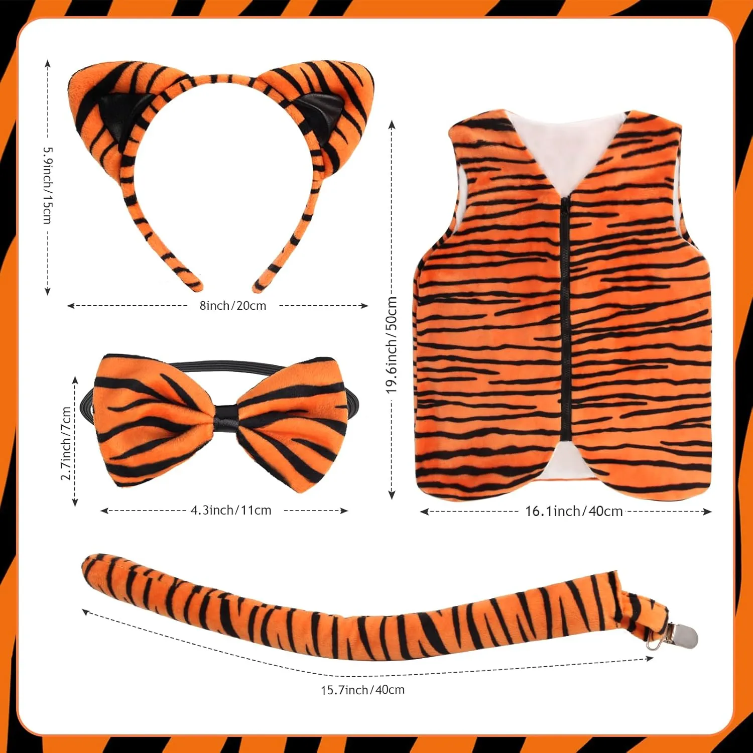 for Halloween Cosplay Party Beelittle Kids Tiger doctrine distortion somewhere extort Costume Set Ear Headband Bow Tie Tail Vest Tiger Accessories Kit 