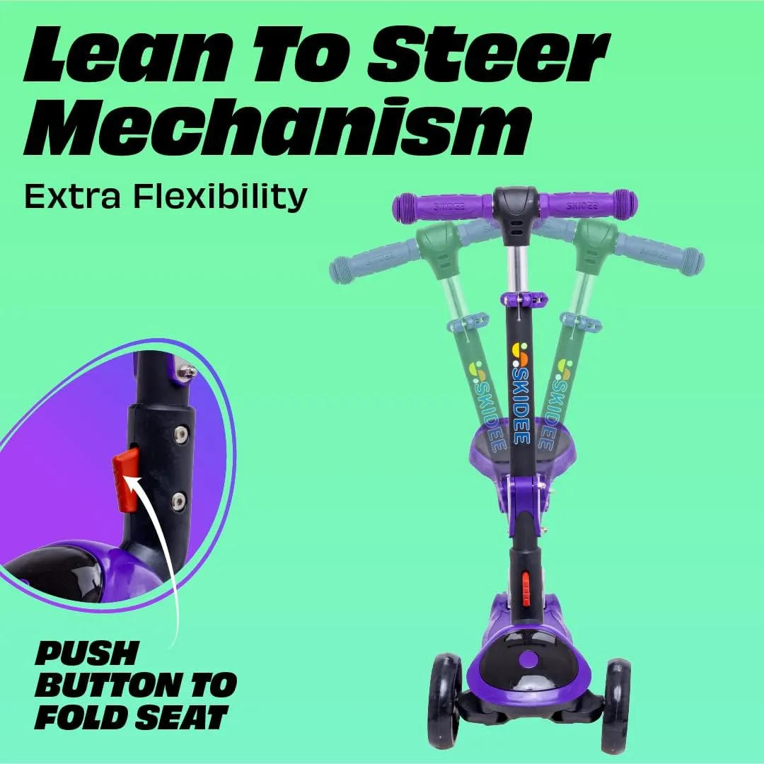 for Kids Ages 3-5$ Adjustable Height Foldable Scooter with Removable Seat$ 3 LED Light Wheels$ Rear Brake$ Wide Standing Board$ Suitable Up to 12 Year Old upon alter heed Boys/Girls SKIDEE Kick Scooters 