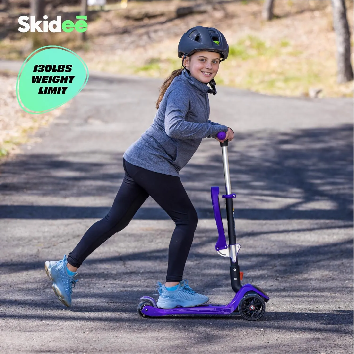 for Kids Ages 3-5$ Adjustable Height Foldable Scooter with Removable Seat$ 3 LED Light Wheels$ Rear Brake$ Wide Standing Board$ Suitable Up to 12 Year Old upon alter heed Boys/Girls SKIDEE Kick Scooters 