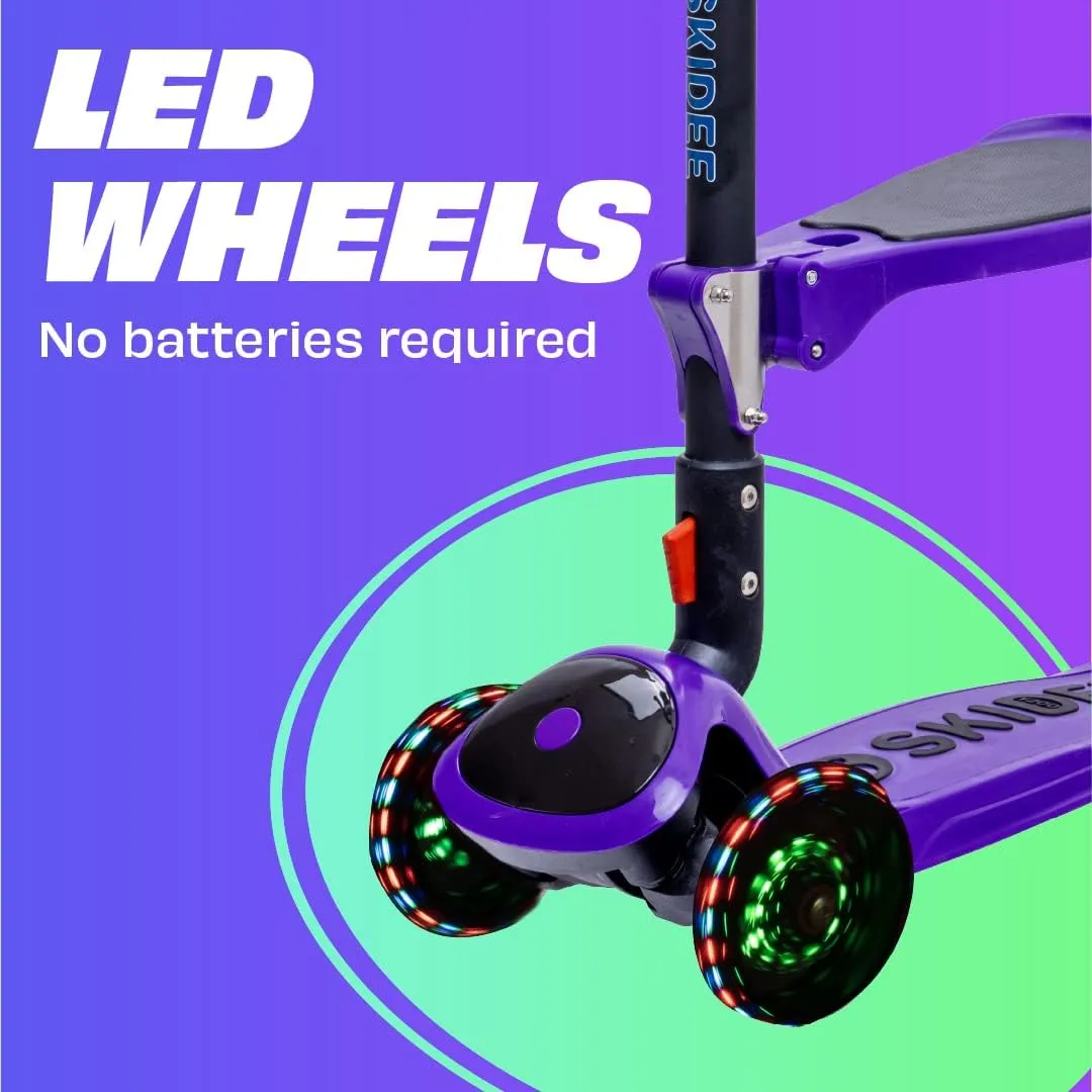 for Kids Ages 3-5$ Adjustable Height Foldable Scooter with Removable Seat$ 3 LED Light Wheels$ Rear Brake$ Wide Standing Board$ Suitable Up to 12 Year Old upon alter heed Boys/Girls SKIDEE Kick Scooters 
