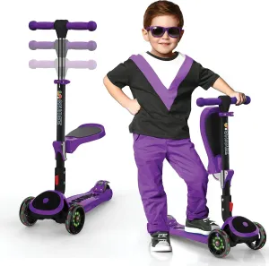 for Kids Ages 3-5$ Adjustable Height Foldable Scooter with Removable Seat$ 3 LED Light Wheels$ Rear Brake$ Wide Standing Board$ Suitable Up to 12 Year Old upon alter heed Boys/Girls SKIDEE Kick Scooters 