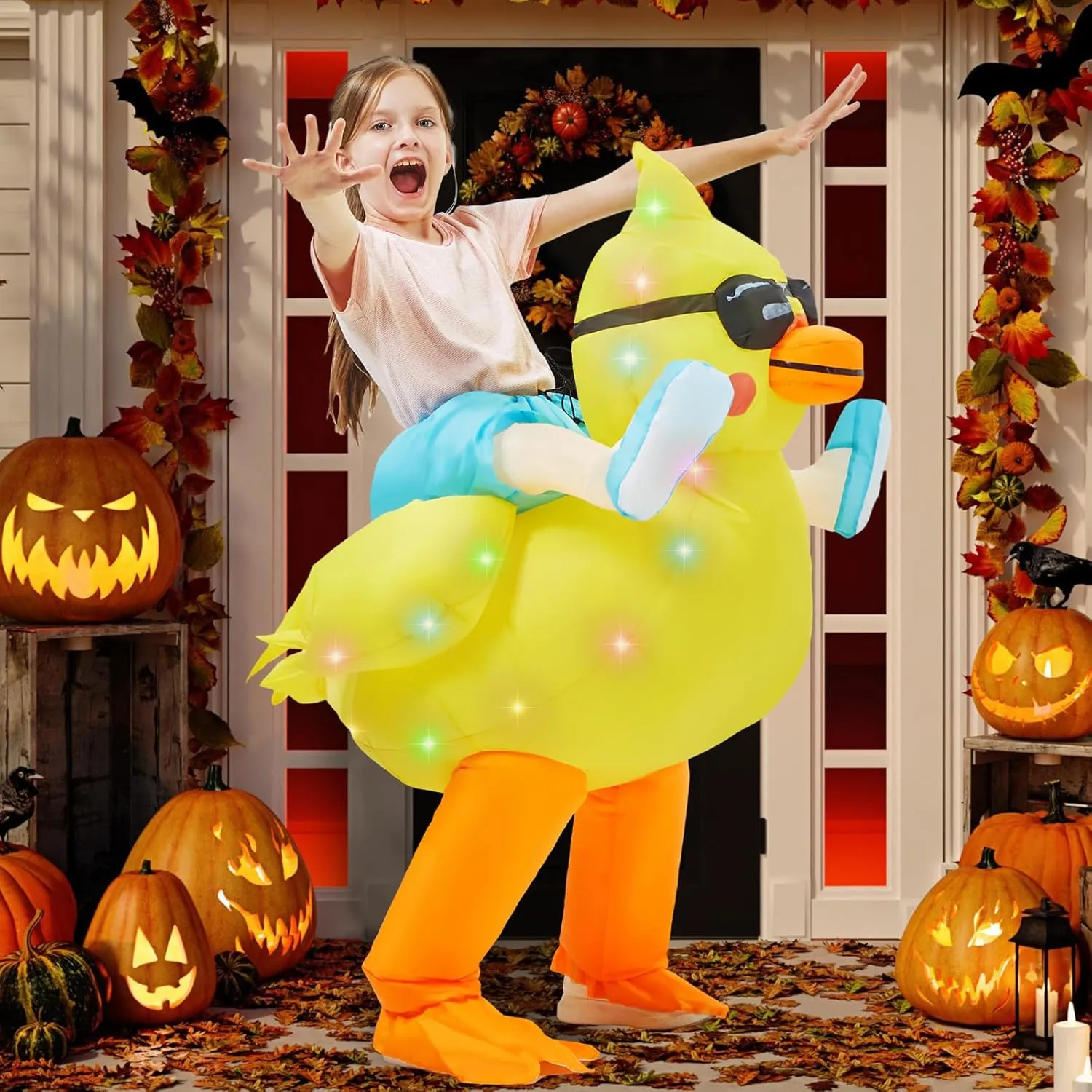 for Kids Boy Girl Child Inflatable Costume with LED Light Blow textbook up Halloween Animal Dress Jumpsuit 
