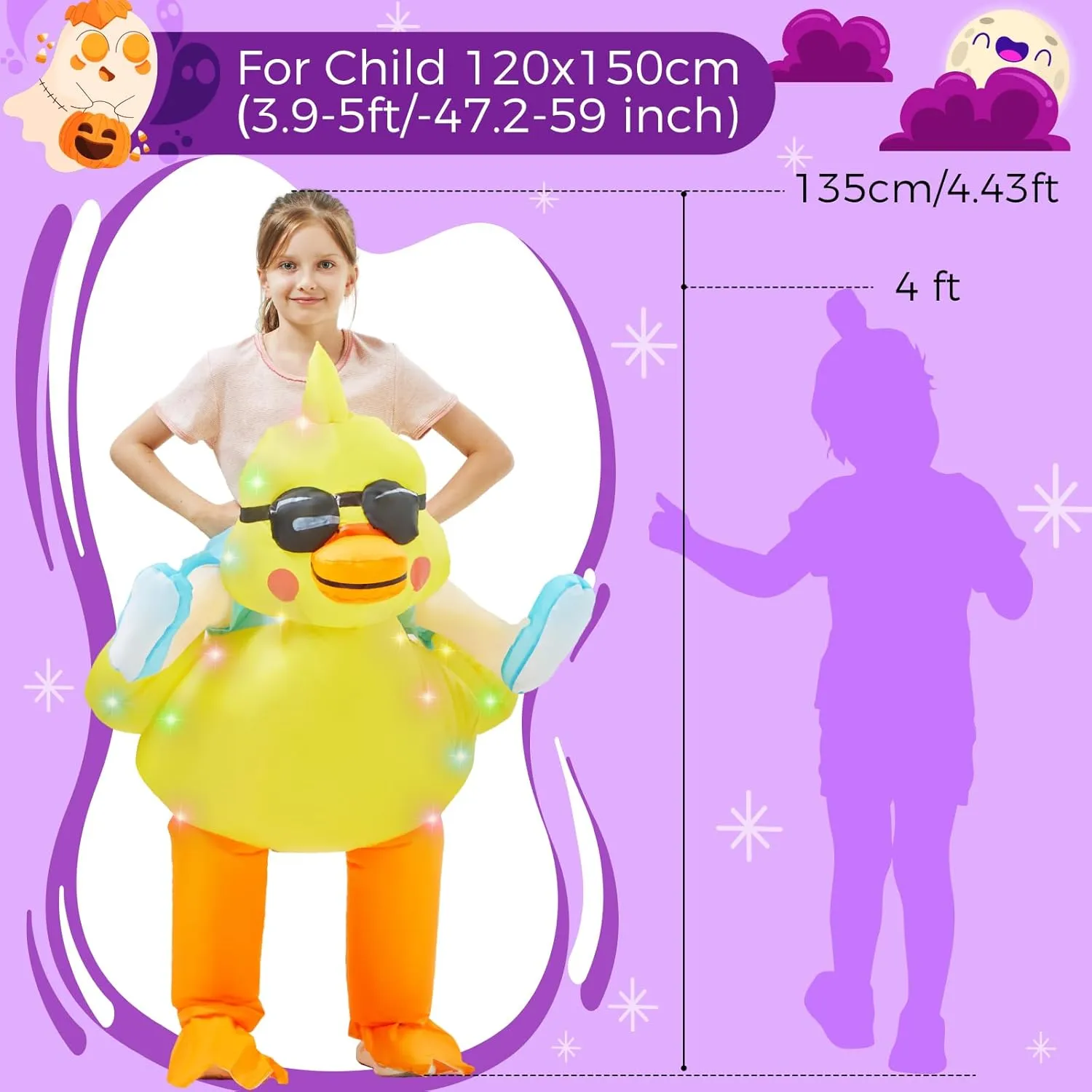 for Kids Boy Girl Child Inflatable Costume with LED Light Blow textbook up Halloween Animal Dress Jumpsuit 