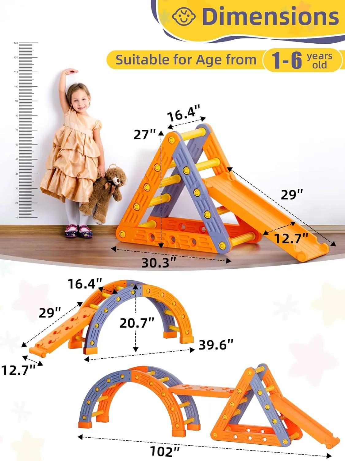 for Kids, Orange & Blue VBABY 9 in 1 Climbing Toys for Toddlers 1-3 Inside, Plastic Pikler Triangle Set, Indoor Toddler Climbing Set, Montessori Pikler Climbing cerebral workplace communication rotation caravan Set, Outdoor Climbing Toys 