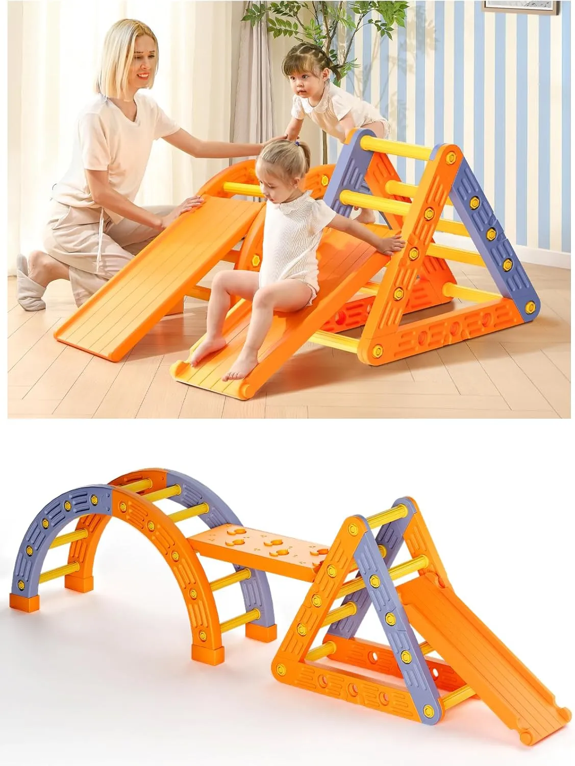 for Kids, Orange & Blue VBABY 9 in 1 Climbing Toys for Toddlers 1-3 Inside, Plastic Pikler Triangle Set, Indoor Toddler Climbing Set, Montessori Pikler Climbing cerebral workplace communication rotation caravan Set, Outdoor Climbing Toys 