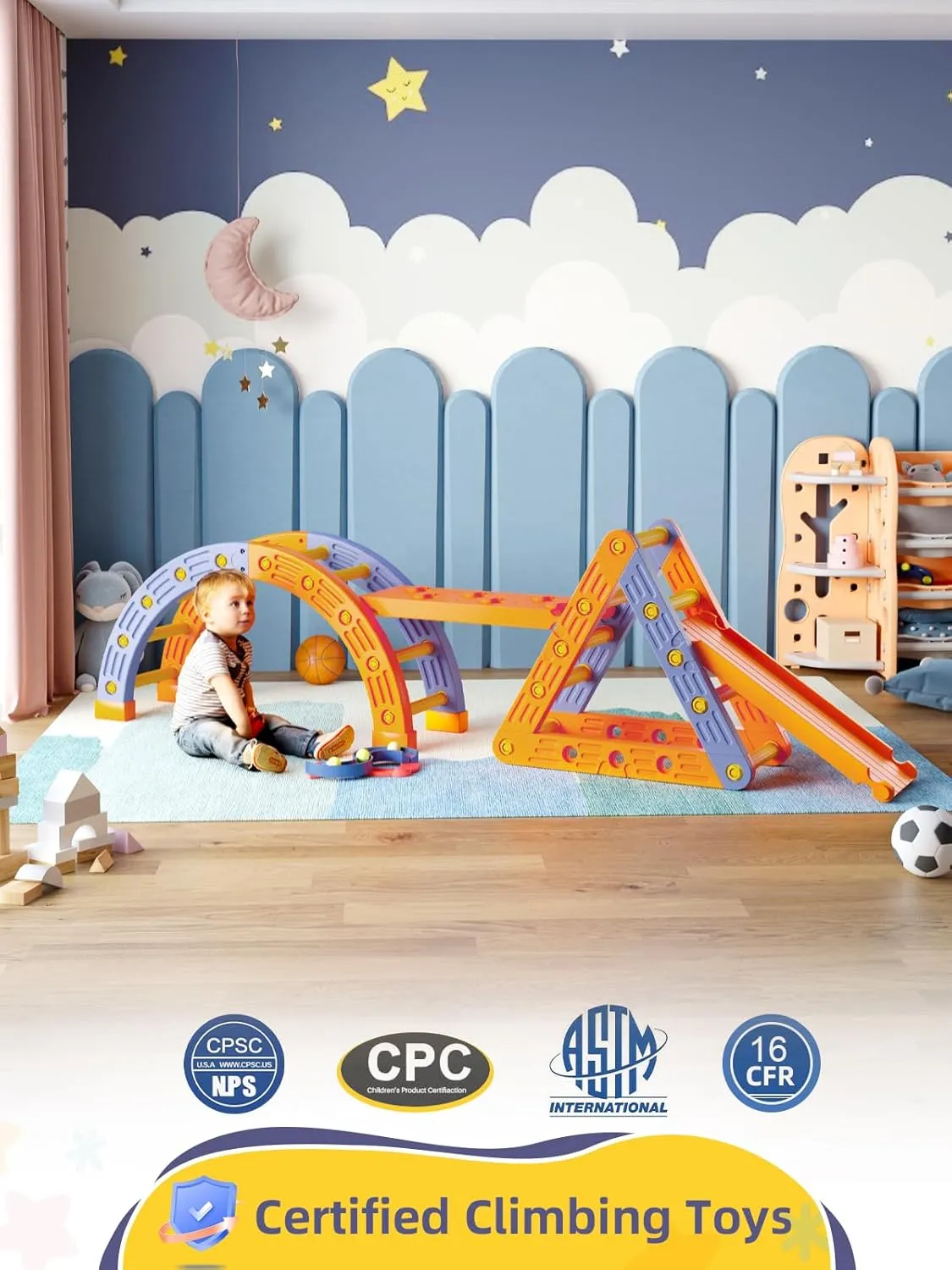 for Kids, Orange & Blue VBABY 9 in 1 Climbing Toys for Toddlers 1-3 Inside, Plastic Pikler Triangle Set, Indoor Toddler Climbing Set, Montessori Pikler Climbing cerebral workplace communication rotation caravan Set, Outdoor Climbing Toys 