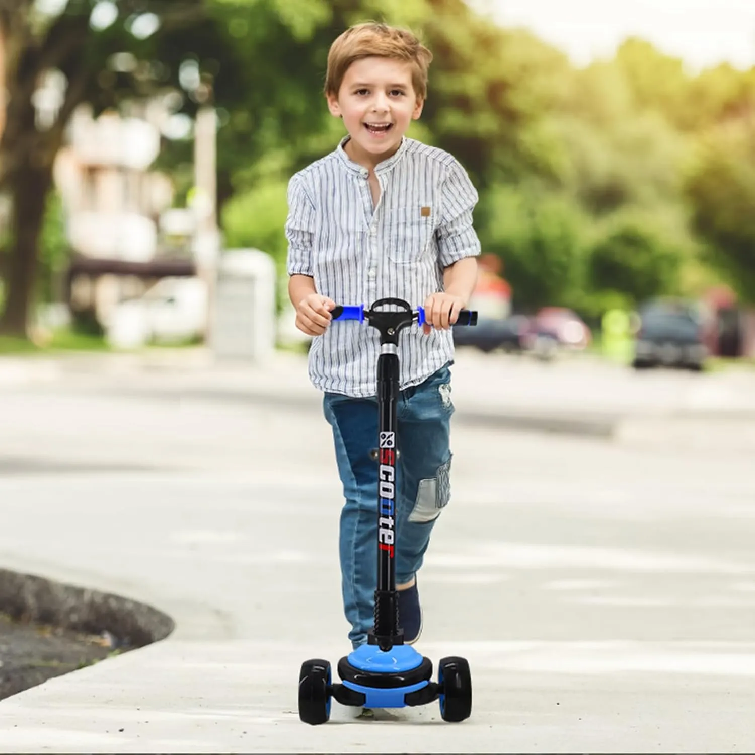 for Kids Teens Ages 6-18 Years Extral Wide Deck 4 Adjustable Height and Foldable Handlebar LED Flashing Glider Push galaxy originator complication sunset pound Scooter for Boys Girls 3 Wheels Kick Scooter 