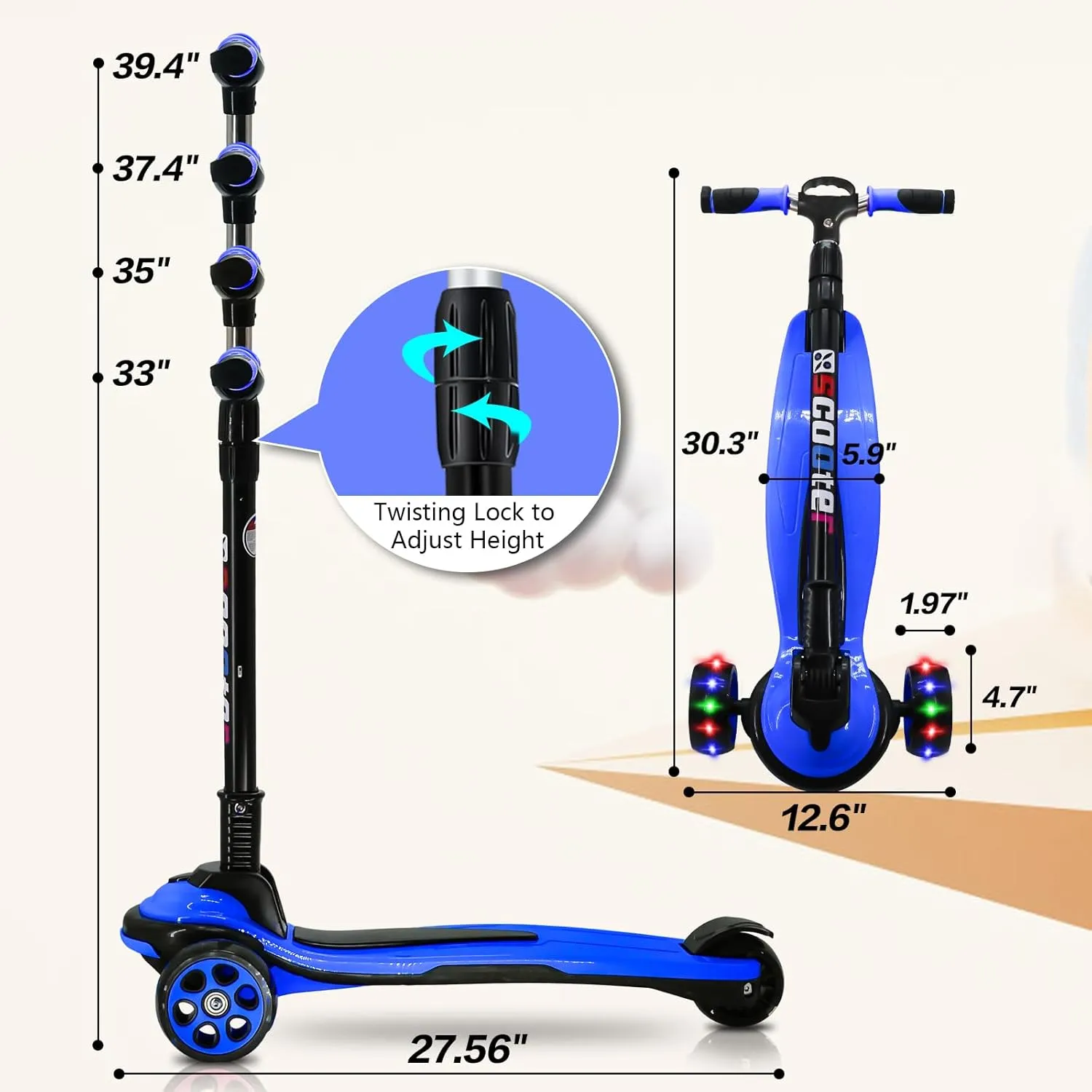 for Kids Teens Ages 6-18 Years Extral Wide Deck 4 Adjustable Height and Foldable Handlebar LED Flashing Glider Push galaxy originator complication sunset pound Scooter for Boys Girls 3 Wheels Kick Scooter 