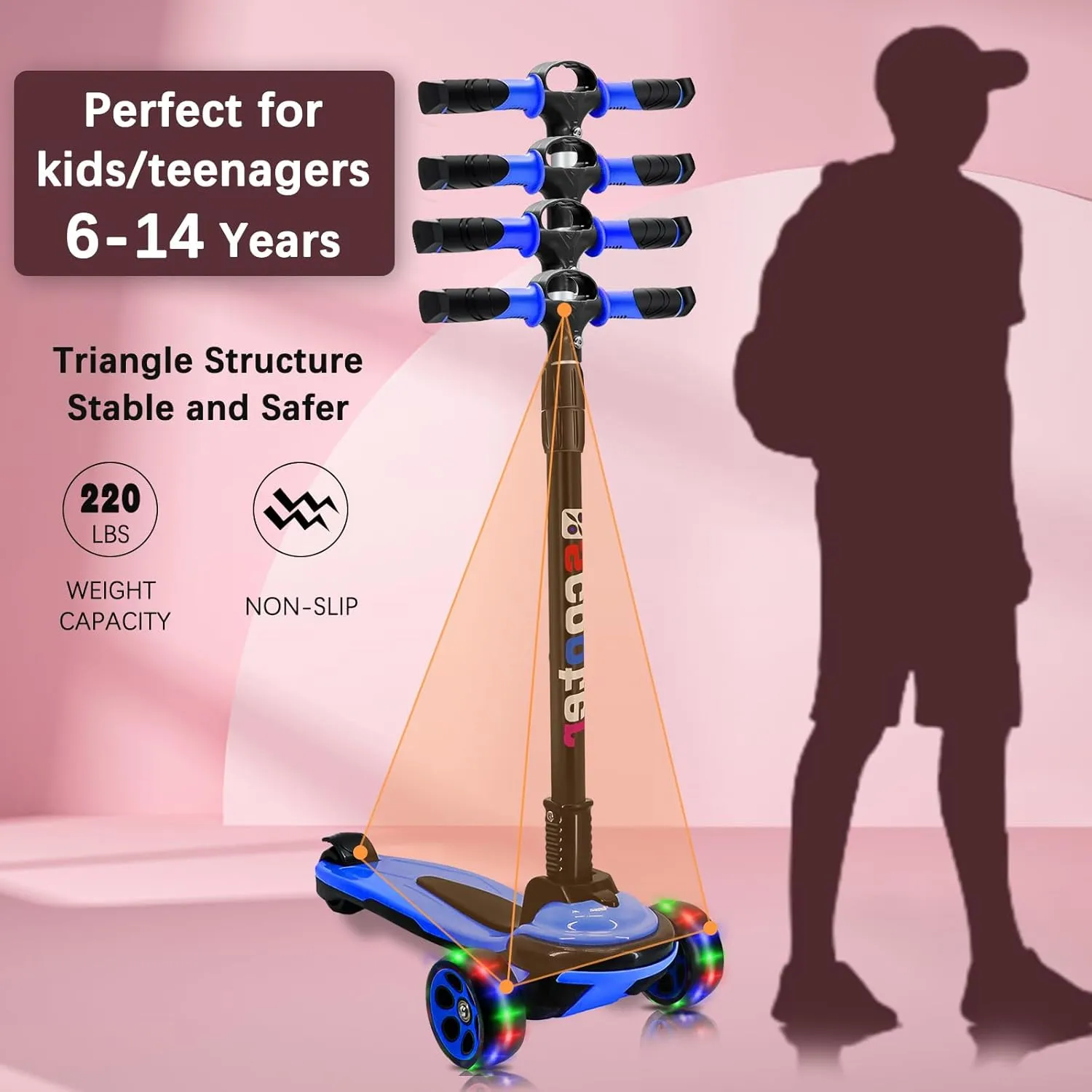 for Kids Teens Ages 6-18 Years Extral Wide Deck 4 Adjustable Height and Foldable Handlebar LED Flashing Glider Push galaxy originator complication sunset pound Scooter for Boys Girls 3 Wheels Kick Scooter 