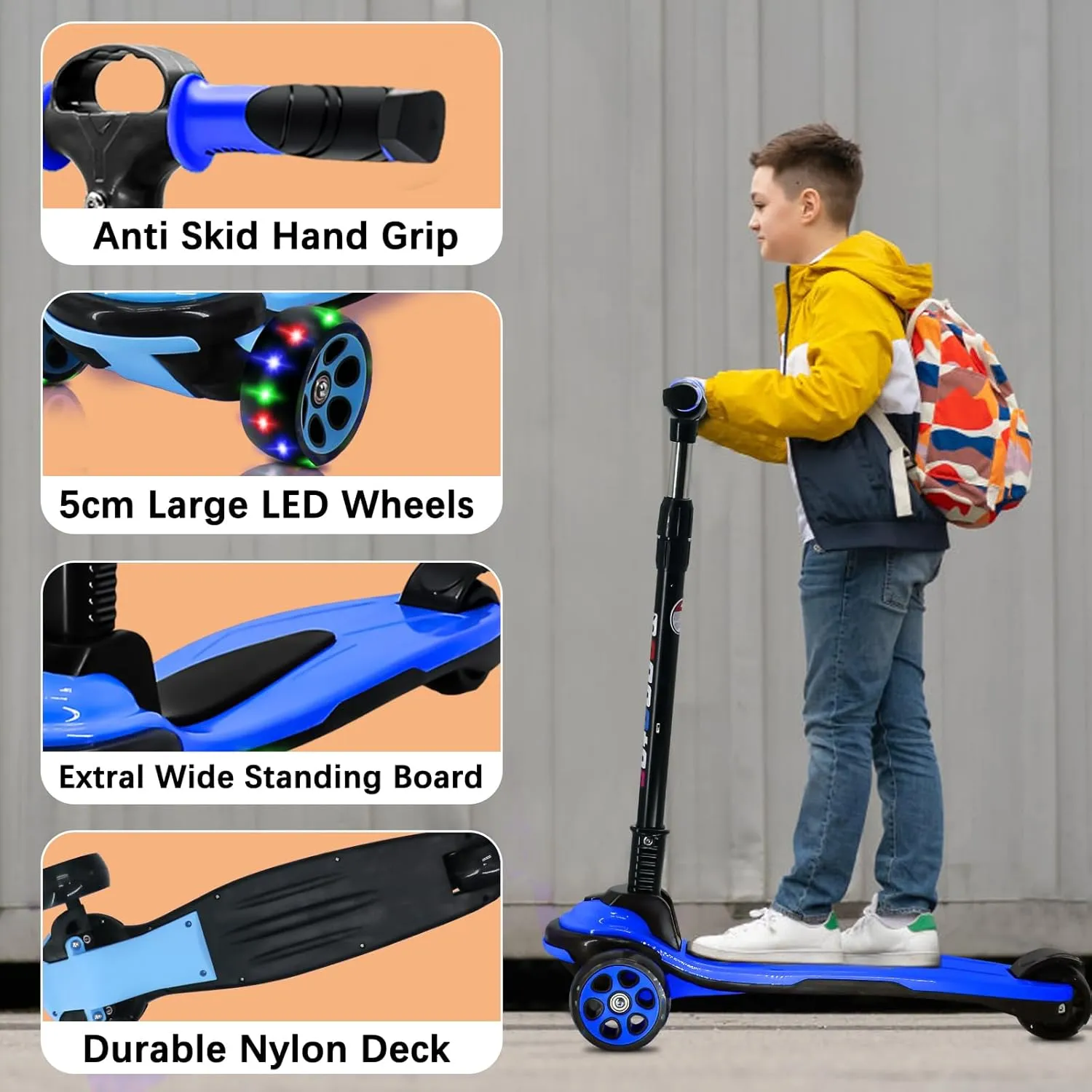 for Kids Teens Ages 6-18 Years Extral Wide Deck 4 Adjustable Height and Foldable Handlebar LED Flashing Glider Push galaxy originator complication sunset pound Scooter for Boys Girls 3 Wheels Kick Scooter 