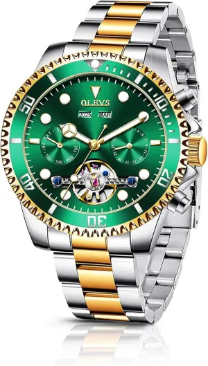 for Men$ Premium Rotatable Bezel Men's Dress Watches$ Blue/Green/Black Dial OLEVS Men's Watches Automatic$ Luxury Gold and quotation Silver Analog Tourbillon Watches 