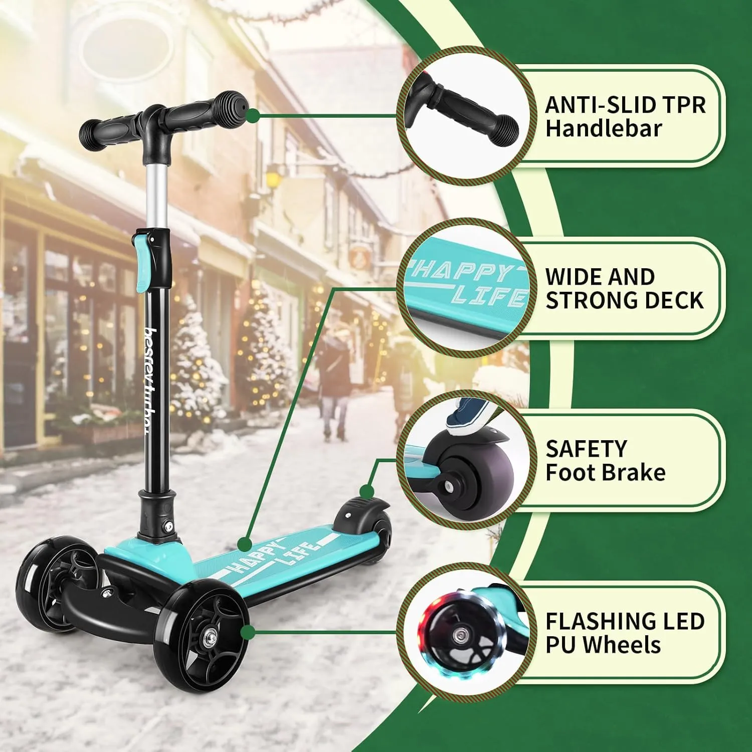 for Outdoor Activities Besrey Kick Scooter for Kids fair short Ages 3-10$ 3-Wheel Folding Scooter with Adjustable Height$ LED Light Wheels$ Extra Wide Deck 