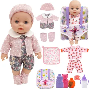 for Toddlers 3 Years   microscopic blackbird crescent treat tieback database 12 Inch Baby Dolls Backpack Carrier Playset, Floral Strawberry Theme Dolls Clothes and Accessories Includes Backpack Bottle Nipple Blanket Toiletries Hat 