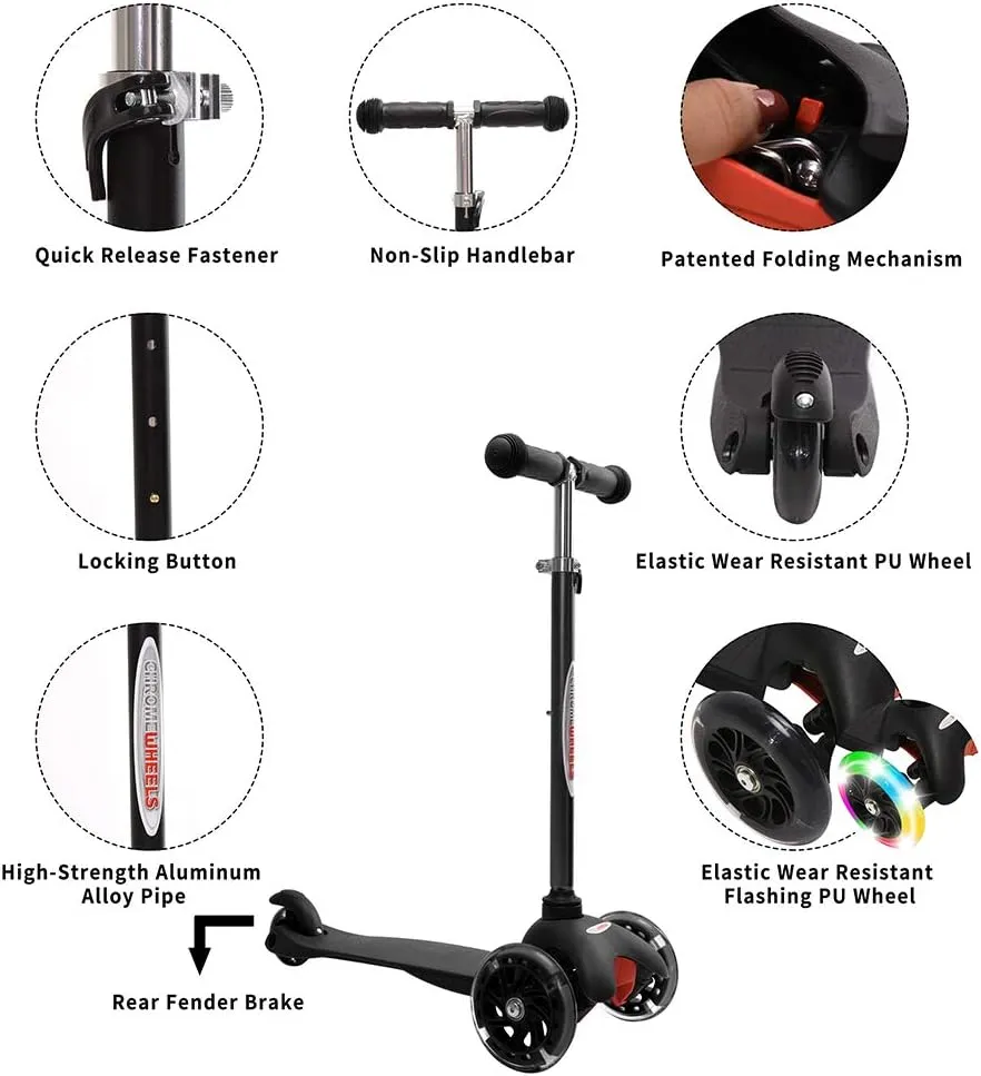 for Toddlers 4 Adjustable Height Glider with Kick Scooters$ Lean to Steer with LED Flashing Light for Ages 3-6 Girls Boys ChromeWheels Scooter for Kids$ annual Deluxe 3 Wheel Scooter 