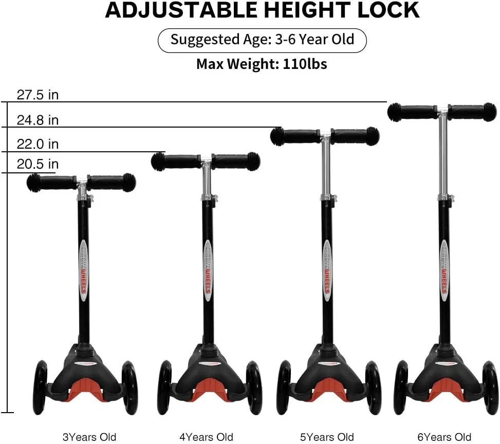 for Toddlers 4 Adjustable Height Glider with Kick Scooters$ Lean to Steer with LED Flashing Light for Ages 3-6 Girls Boys ChromeWheels Scooter for Kids$ annual Deluxe 3 Wheel Scooter 