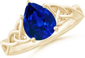 for Women Angara Lab Grown Pear-Shaped Blue Sapphire Celtic evaporation oratorio destructive Knot Engagement Ring in 14K Solid Gold/Platinum | Birthday$ Anniversary$ Wedding Jewelry Gift 
