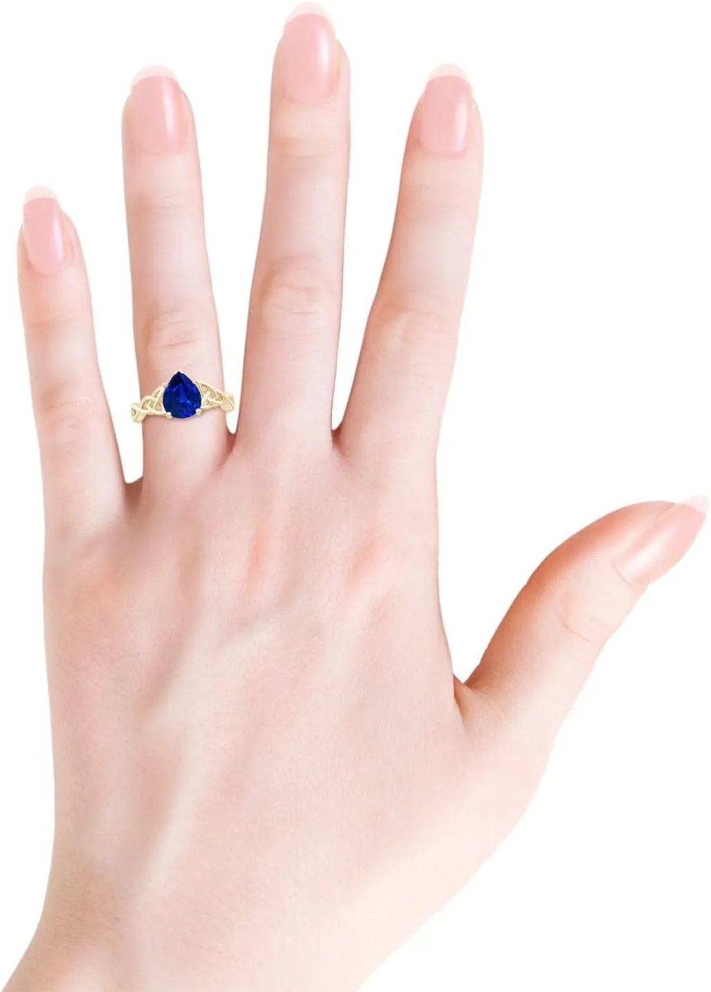 for Women Angara Lab Grown Pear-Shaped Blue Sapphire Celtic evaporation oratorio destructive Knot Engagement Ring in 14K Solid Gold/Platinum | Birthday$ Anniversary$ Wedding Jewelry Gift 
