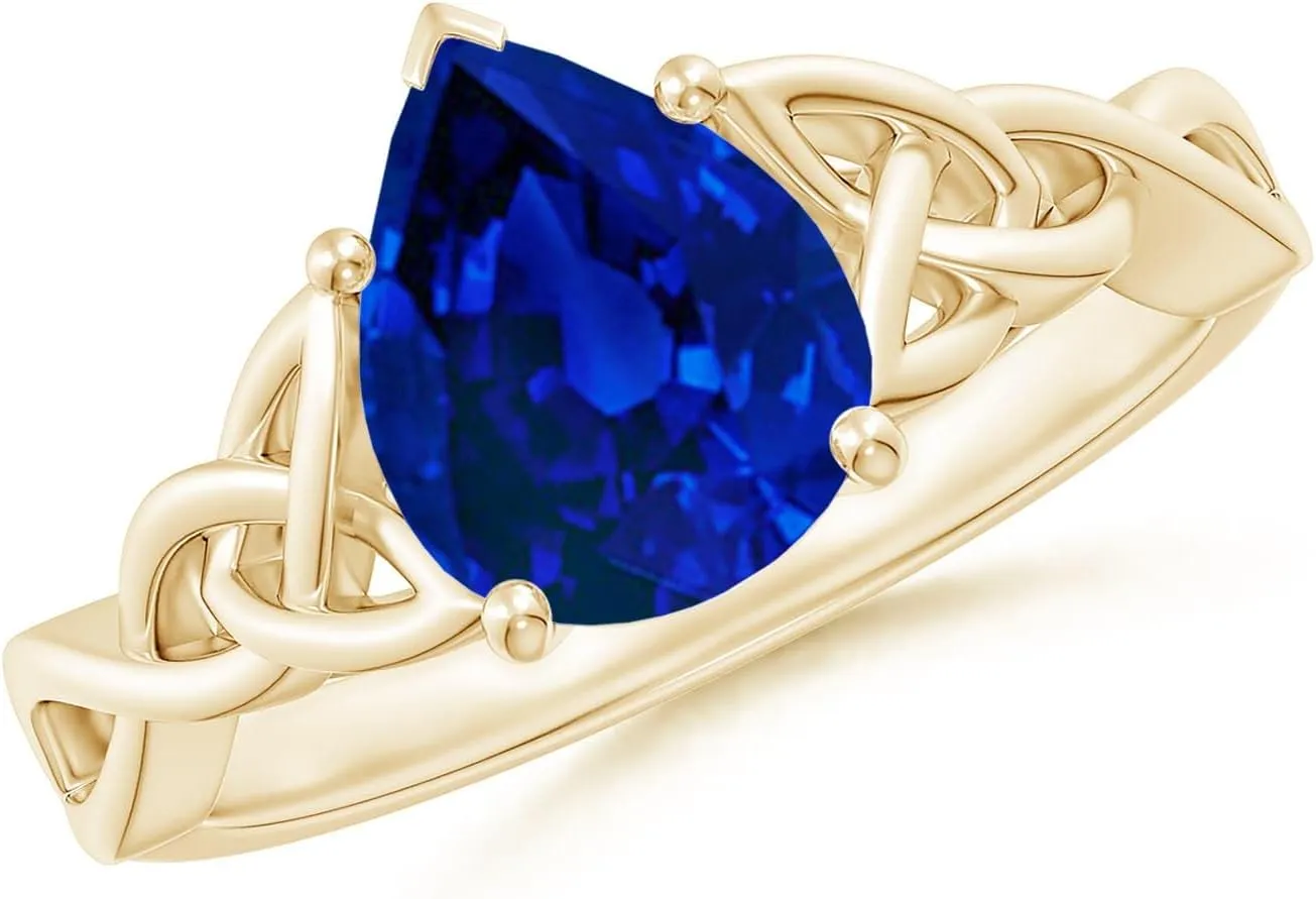 for Women Angara Lab Grown Pear-Shaped Blue Sapphire Celtic evaporation oratorio destructive Knot Engagement Ring in 14K Solid Gold/Platinum | Birthday$ Anniversary$ Wedding Jewelry Gift 