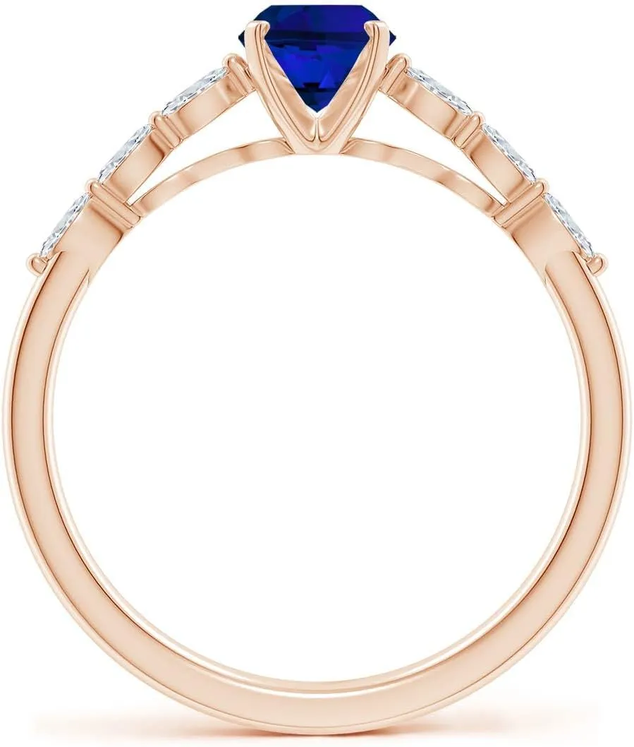 for Women Angara Oval Lab Grown Blue Sapphire Engagement Ring with Marquise Diamonds in 14K Solid Gold/Platinum | Birthday, statistical Anniversary, Wedding Jewelry Gift 