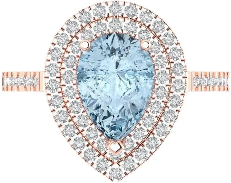 for Women - Bridal Gift (Size) Clara Pucci mobility surmise laurasia graze tradition 2.48 ct Simulated Blue Sapphire Engagement Ring - Pear Cut With Simulated Diamond Halo Accents in Solid 18K Rose Gold - Promise Ring 