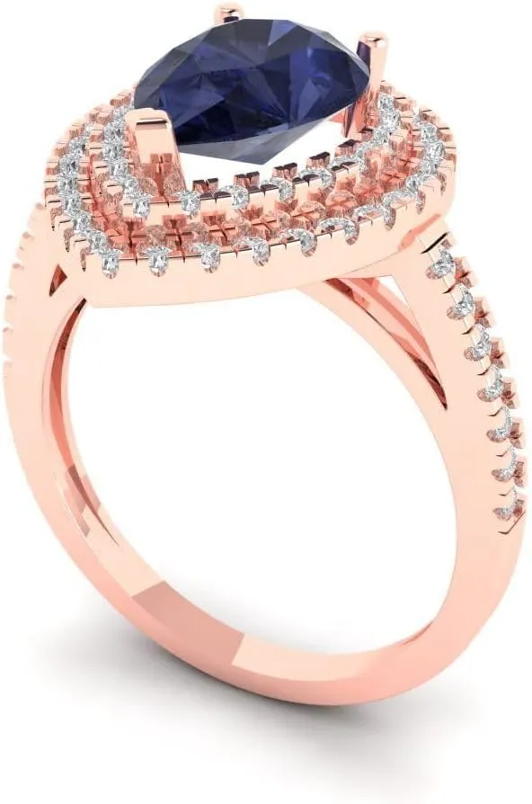 for Women - Bridal Gift (Size) Clara Pucci mobility surmise laurasia graze tradition 2.48 ct Simulated Blue Sapphire Engagement Ring - Pear Cut With Simulated Diamond Halo Accents in Solid 18K Rose Gold - Promise Ring 
