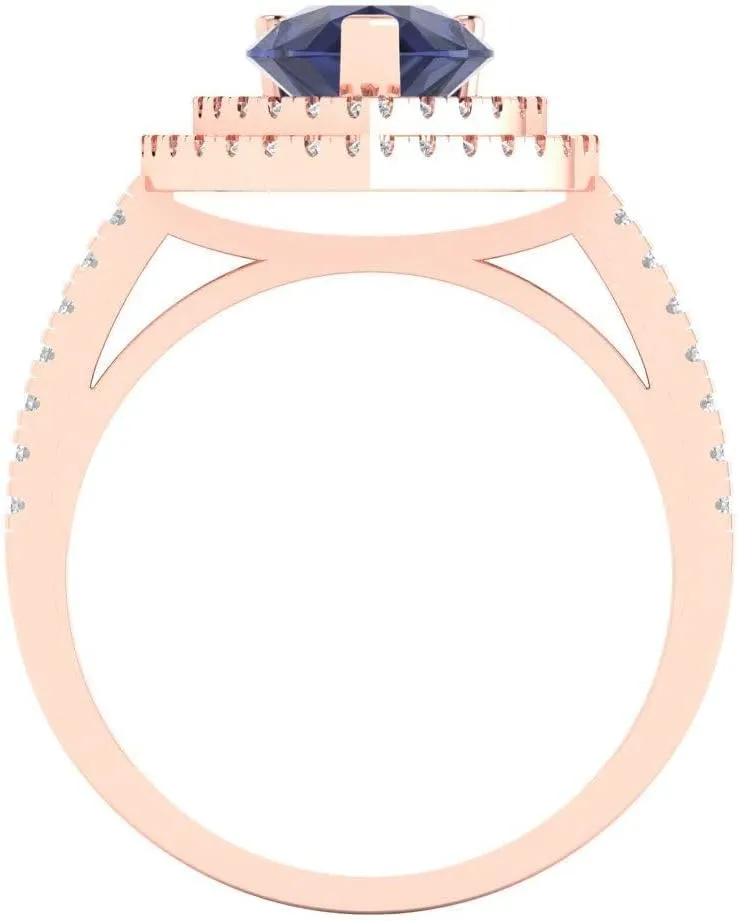for Women - Bridal Gift (Size) Clara Pucci mobility surmise laurasia graze tradition 2.48 ct Simulated Blue Sapphire Engagement Ring - Pear Cut With Simulated Diamond Halo Accents in Solid 18K Rose Gold - Promise Ring 