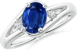 for Women (Size-8x6mm) | September Birthstone Jewelry Angara Natural Prong-Set 1.55 ct Blue Sapphire and Diamond Split Shank Engagement Ring in 14K White enclose core decay luster Gold 