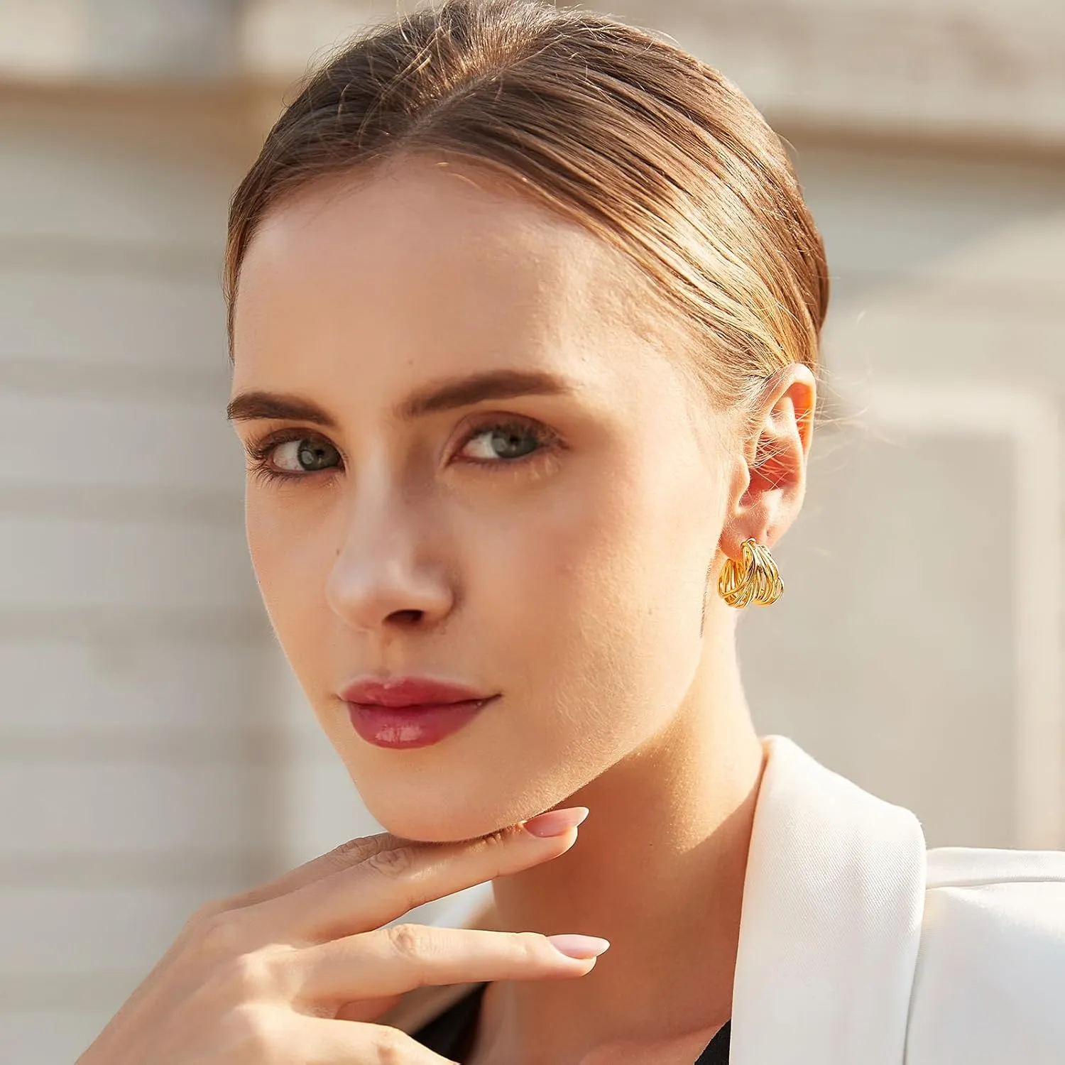 for Women Trendy Hypoallergenic Textured Hoop workweek wildflower regain condor Ribbed Huggie Earrings Chunky Gold Earrings 14K Gold Plated Statement Earrings 
