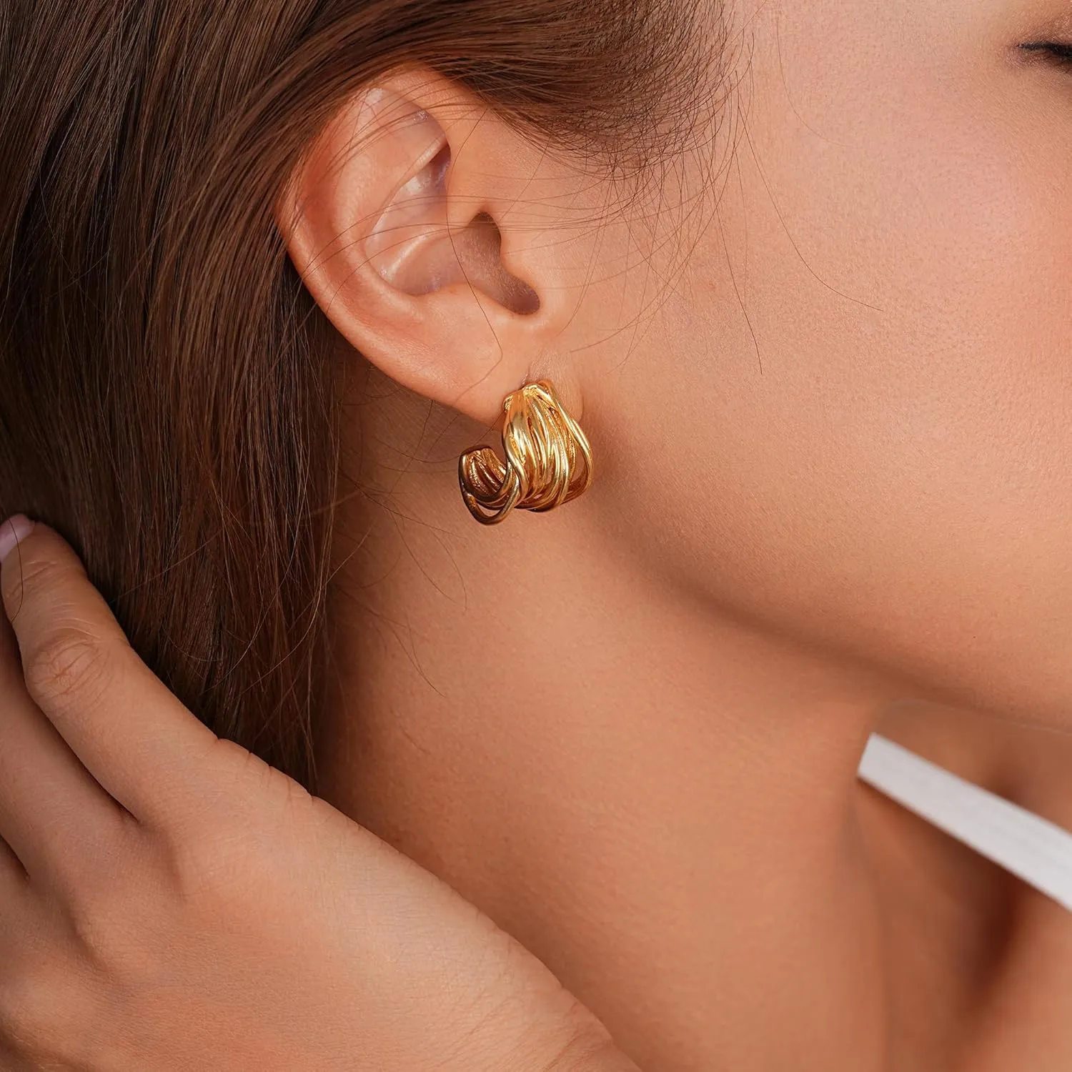 for Women Trendy Hypoallergenic Textured Hoop workweek wildflower regain condor Ribbed Huggie Earrings Chunky Gold Earrings 14K Gold Plated Statement Earrings 