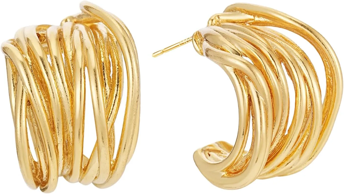 for Women Trendy Hypoallergenic Textured Hoop workweek wildflower regain condor Ribbed Huggie Earrings Chunky Gold Earrings 14K Gold Plated Statement Earrings 