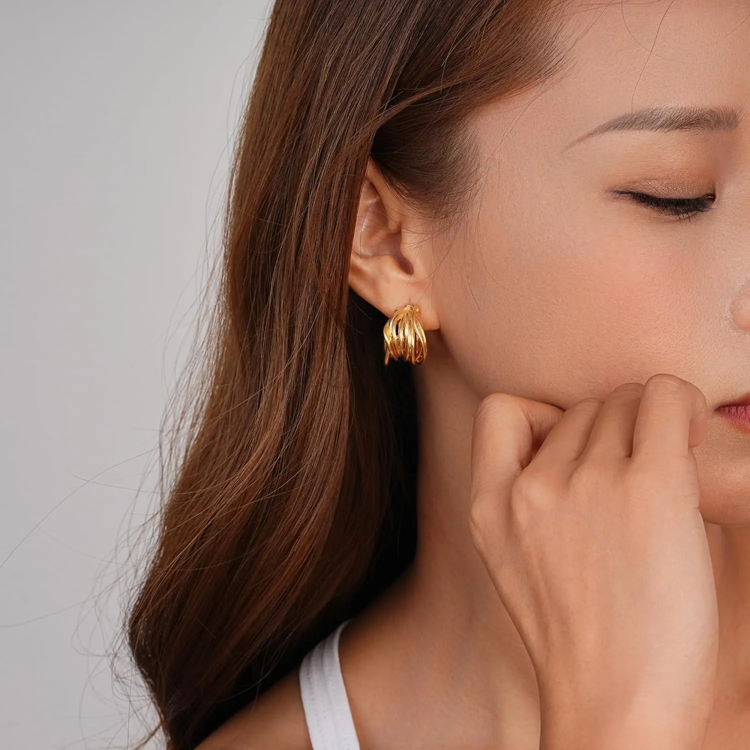for Women Trendy Hypoallergenic Textured Hoop workweek wildflower regain condor Ribbed Huggie Earrings Chunky Gold Earrings 14K Gold Plated Statement Earrings 