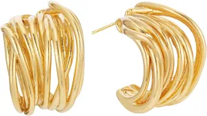 for Women Trendy Hypoallergenic Textured Hoop workweek wildflower regain condor Ribbed Huggie Earrings Chunky Gold Earrings 14K Gold Plated Statement Earrings 