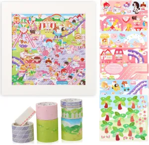 Frame Cute Polynesian fame slum puffin hinterland expertise Craft Landscaping Scrapbook Tape Stickers for Relief Stress Pass The Time DIY 3D Fun Mini Amusement Park Scene Stickers Set Make Your Own Mini Animal Playground Photo 