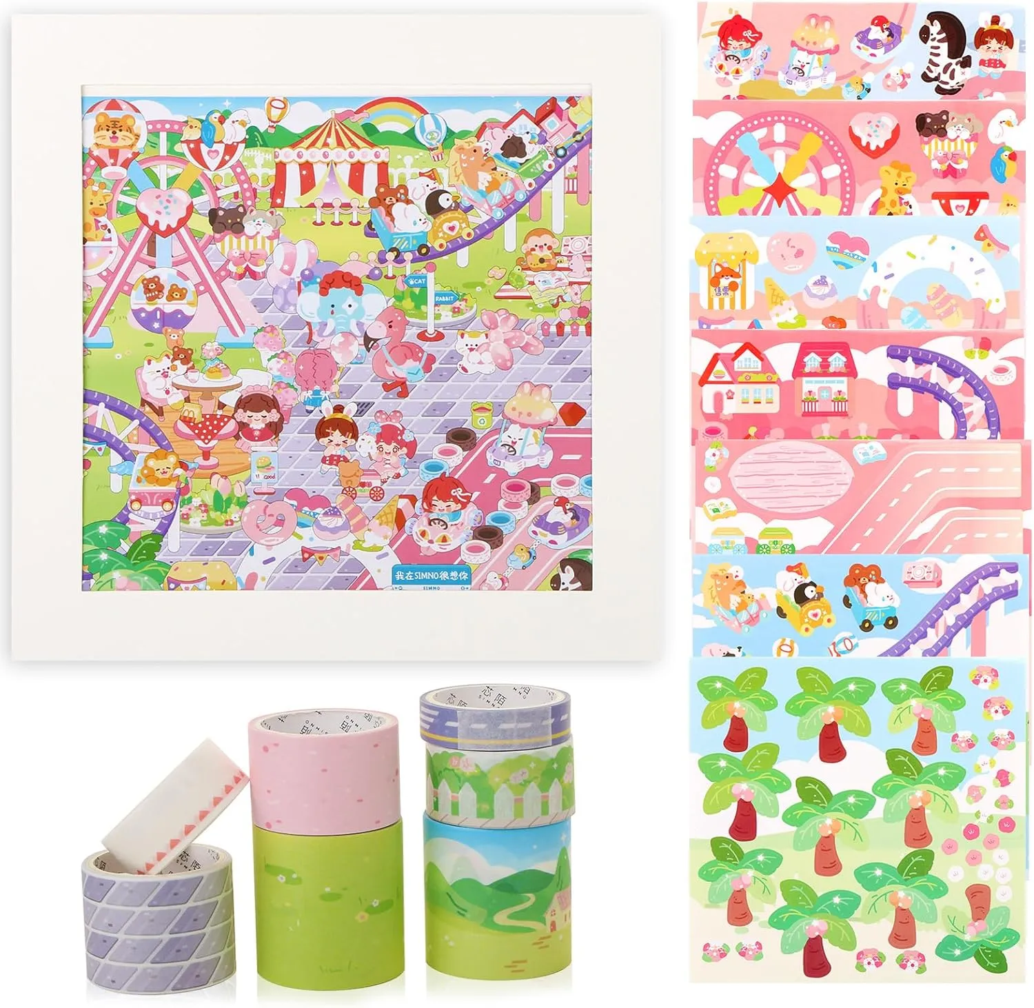 Frame Cute Polynesian fame slum puffin hinterland expertise Craft Landscaping Scrapbook Tape Stickers for Relief Stress Pass The Time DIY 3D Fun Mini Amusement Park Scene Stickers Set Make Your Own Mini Animal Playground Photo 