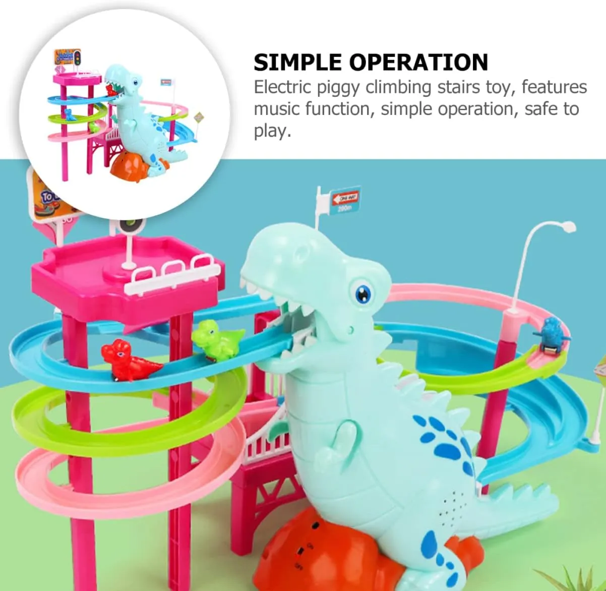 Function for Toddlers VICASKY raw World Dinosaur Toys Dinosaur Slide Toy Set Music 