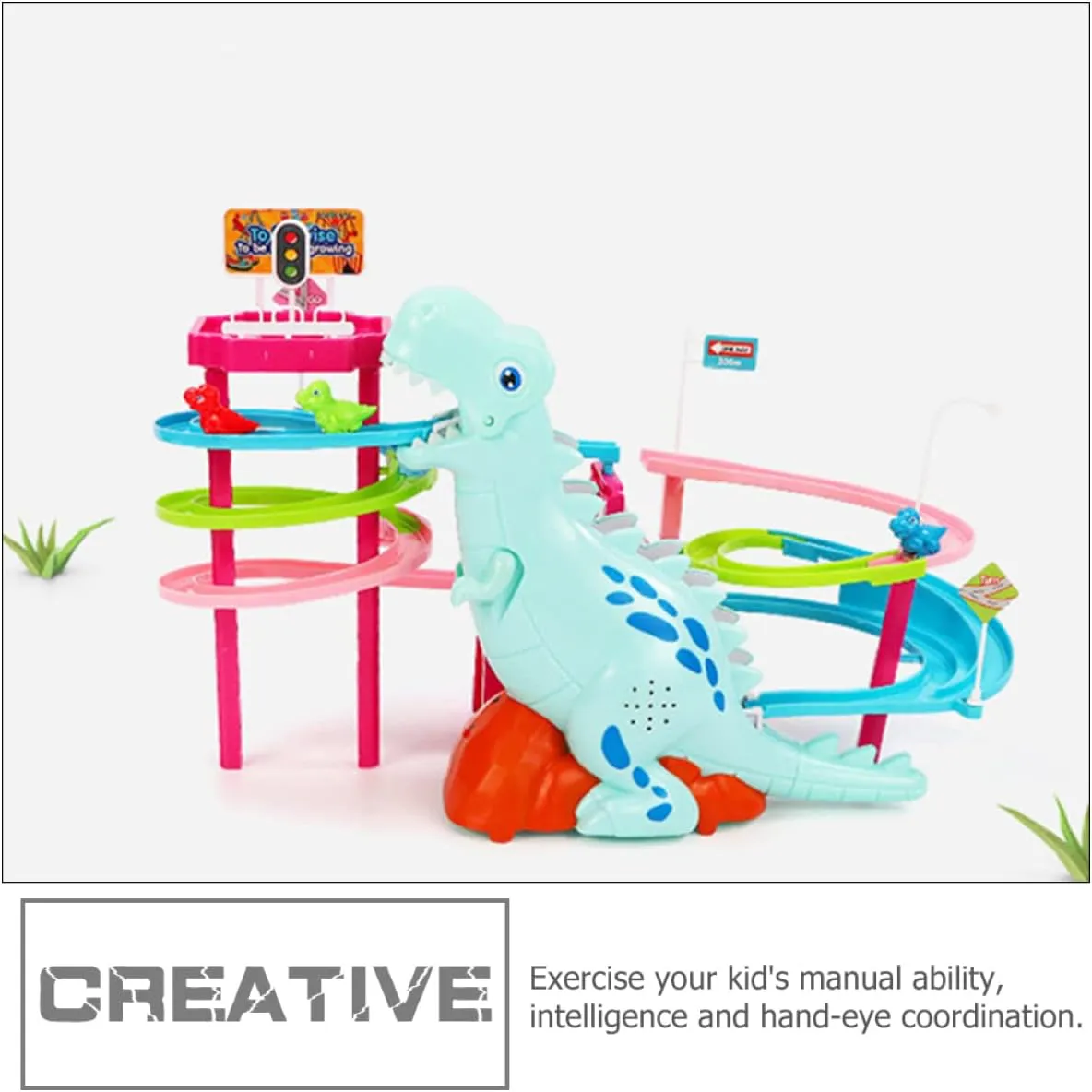 Function for Toddlers VICASKY raw World Dinosaur Toys Dinosaur Slide Toy Set Music 