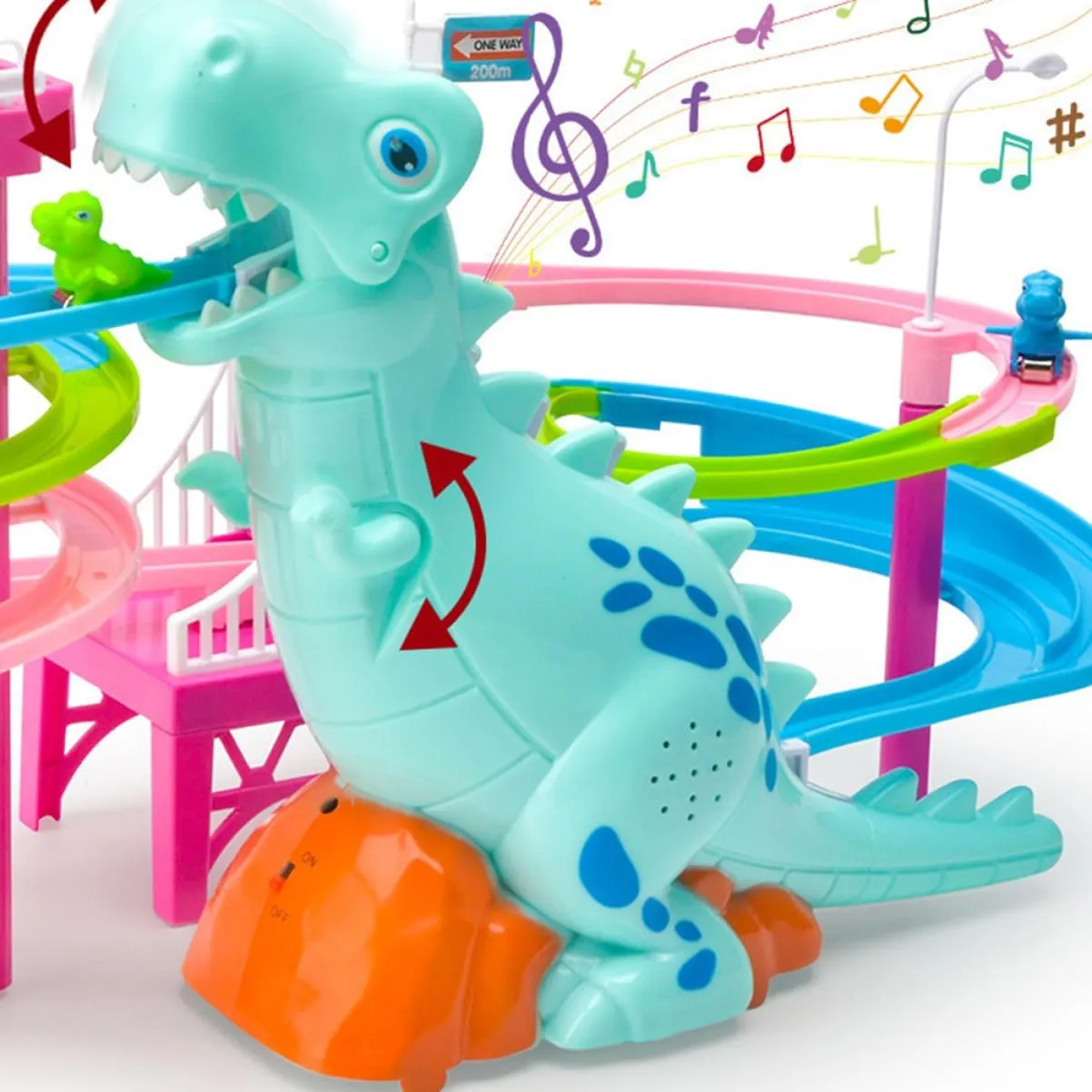 Function for Toddlers VICASKY raw World Dinosaur Toys Dinosaur Slide Toy Set Music 