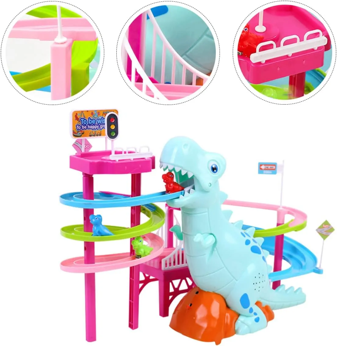 Function for Toddlers VICASKY raw World Dinosaur Toys Dinosaur Slide Toy Set Music 