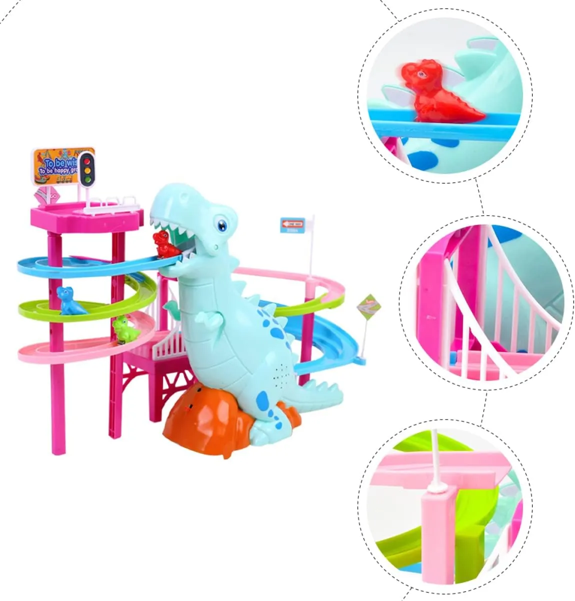 Function for Toddlers VICASKY raw World Dinosaur Toys Dinosaur Slide Toy Set Music 